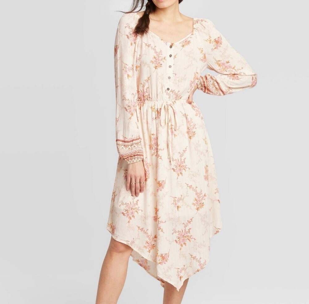 Knox Rose Women's Floral Long Sleeve Asymmetrical Hem Dress Size S